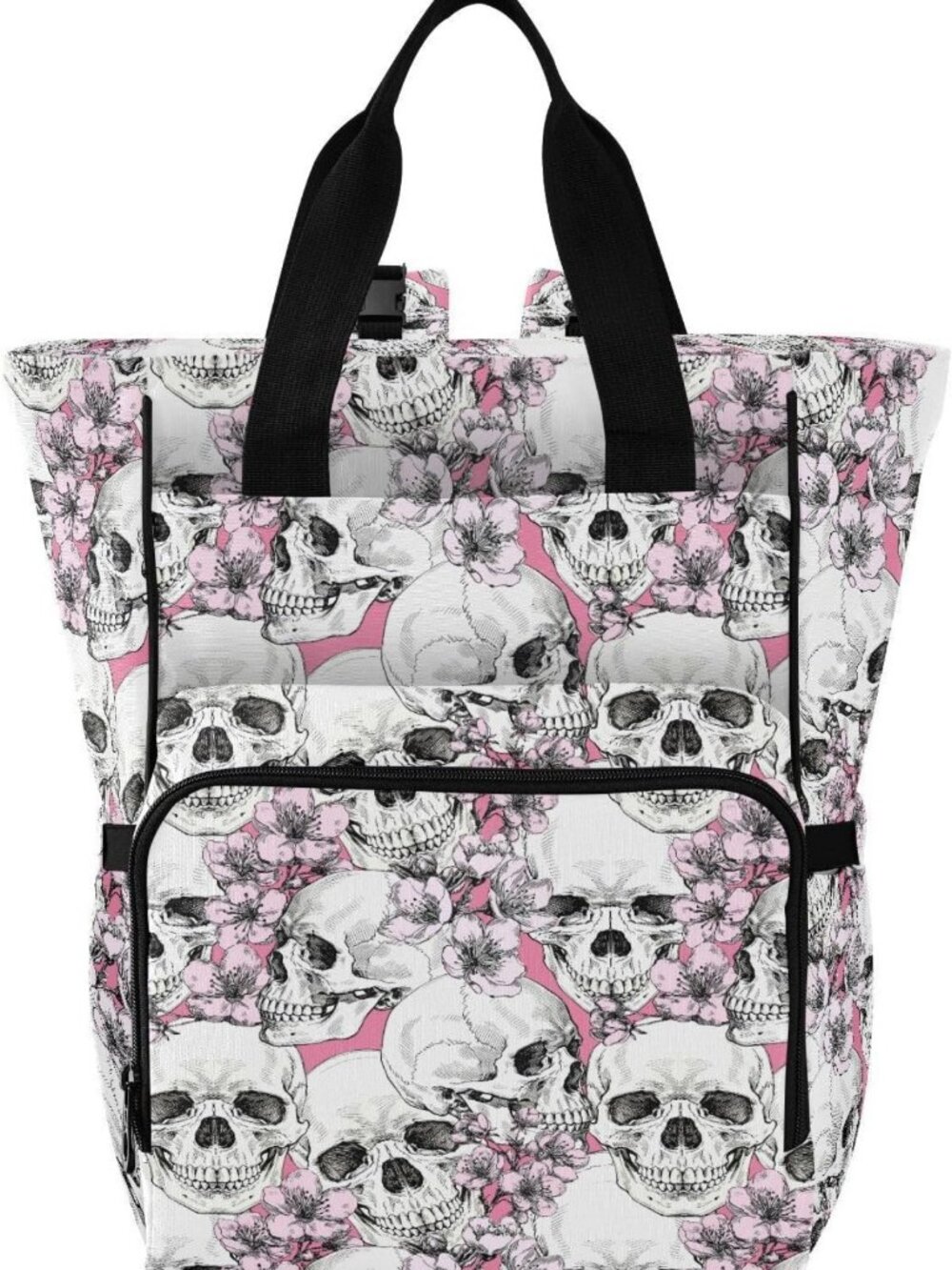 Stylish Pink Floral Skull Diaper Bag Backpack - Large Capacity Travel Tote for